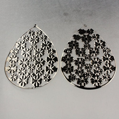 10 pcs of Gunmetal Finished filigree Big Flower Drop 68x46mm