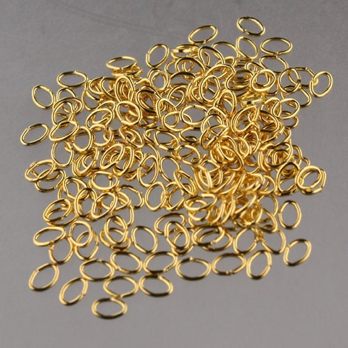 4x3mm OVAL Jump Rings, 200 Gold plated Oval Jump Rings Jumprings Open 4x3mm 24 Gauge 24G 0.5mm Link Connector 5x4x3mm