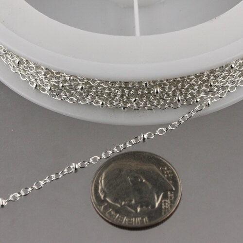 Sterling Silver Plated Chain Bulk Chain, 100ft spool of Tiny Satellite Chain Cable BALL Chain - 2.0x1.4mm SOLDERED Necklace  - 2014SAT