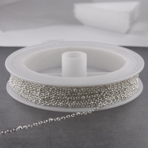 Sterling Silver Plated Chain Bulk Chain, 100 ft spool of Tiny Satellite Chain Cable BALL Chain - 2.0x1.4mm SOLDERED Necklace  - 2014SAT