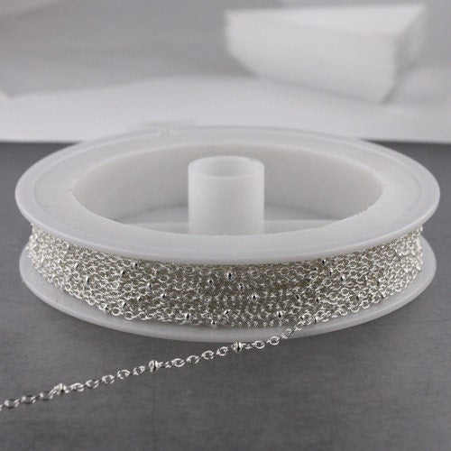 Sample Lot 3 feet of Sterling Silver Plated Chain Bulk Chain - Tiny Satellite Cable BALL Chain - 2.0x1.4mm SOLDERED  - 2014SAT