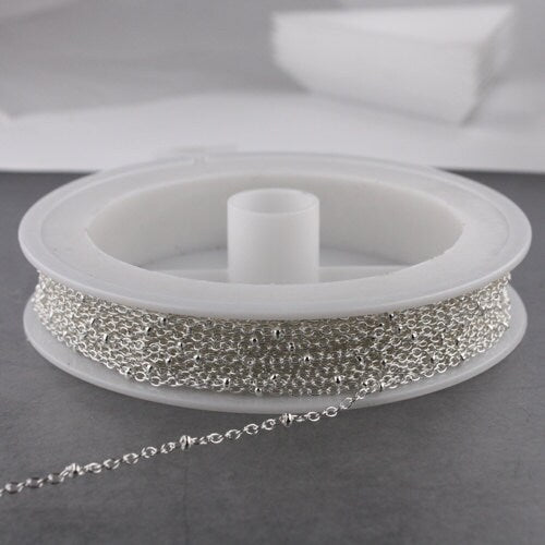 Sterling Silver Plated Chain Bulk Chain, 100ft spool of Tiny Satellite Chain Cable BALL Chain - 2.0x1.4mm SOLDERED Necklace  - 2014SAT