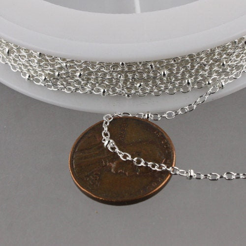 32 feet Sterling Silver Plated Chain of Tiny Satellite Chain Cable BALL Chain - 2.0x1.4mm SOLDERED Necklace Satellite  - 2014SAT