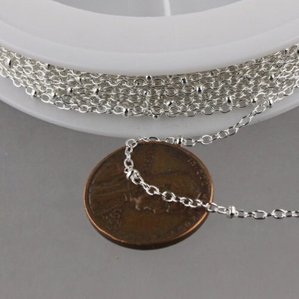 Sterling Silver Plated Chain Bulk Chain, 100ft spool of Tiny Satellite Chain Cable BALL Chain - 2.0x1.4mm SOLDERED Necklace  - 2014SAT
