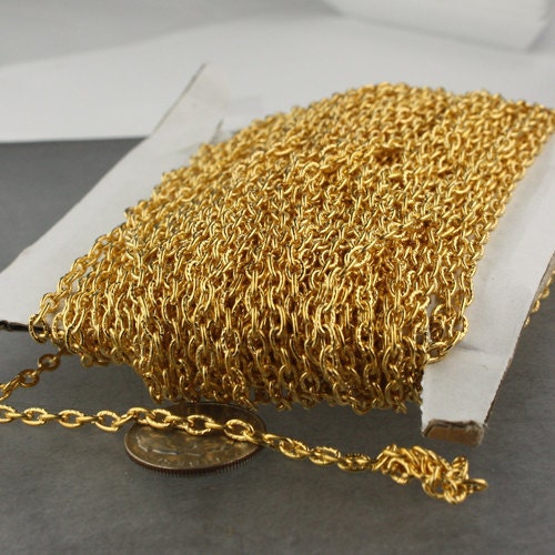 12 ft of Gold  finished Textured Cable Chain - 4X3mm unsoldered link - 43TEX