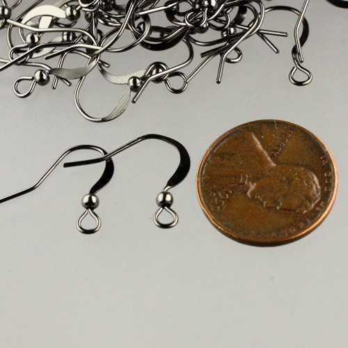300 pcs of Gunmetal Finished  Flat Fish Hook with ball BIG Brass Earwire 22Gauge - 0.65mm wire