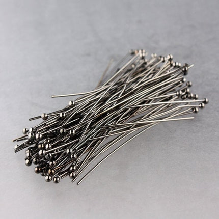 100 Gunmetal Ball headpins Head Pins - 2 inches (50mm), 22 Gauge 22G 2.0mm Half Hard Body