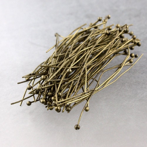 500 pcs Antique Brass Ball headpins Bronze - 2 inch (50mm), 22 Gauge 22G 1.8mm Ball