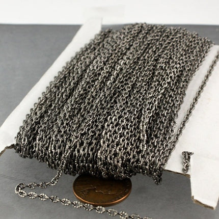Gunmetal Texture Chain Bulk, 12 ft. of Flat Texture Oval Chunky Cable Chain - 3x2mm Unsoldered - 32TEX