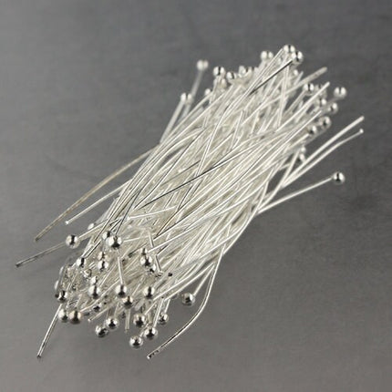 100 Sterling Silver Plated Ball headpins Head Pins - 2 inches (50mm), 22 Gauge 22G 2.0mm