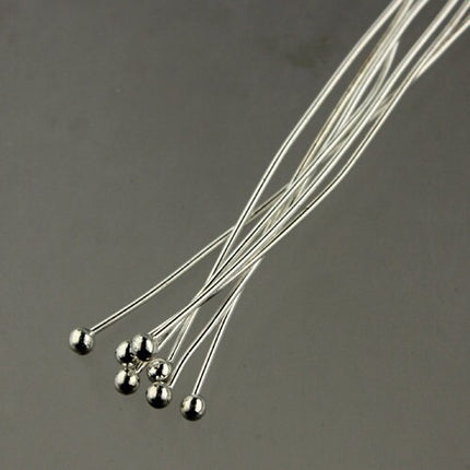 100 Sterling Silver Plated Ball headpins Head Pins - 2 inches (50mm), 22 Gauge 22G 2.0mm
