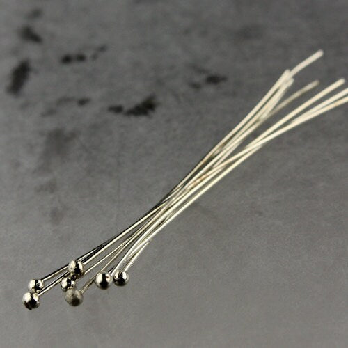 100 Rhodium Ball headpins Head Pins - 2 inches (50mm), 22 Gauge 22G 1.8mm Half Hard Body