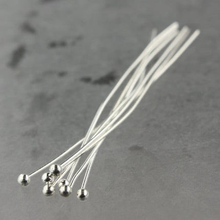 100 Sterling Silver Plated Ball headpins Head Pins - 2 inches (50mm), 22 Gauge 22G 2.0mm