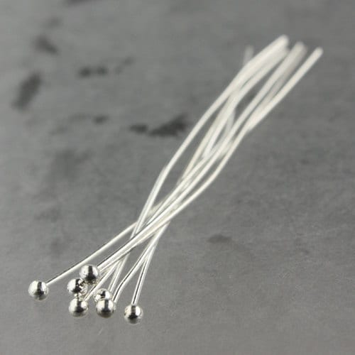 100 Sterling Silver Plated Ball headpins Head Pins - 2 inches (50mm), 22 Gauge 22G 2.0mm  Hard Body