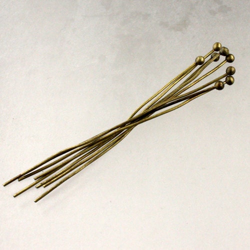 100 pcs Antique Brass Ball headpins Bronze - 2 inch (50mm), 22 Gauge 22G 1.8mm Ball