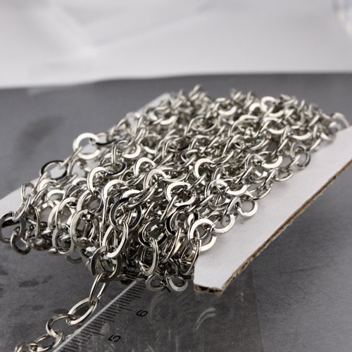10 ft Rhodium Flat Chain Antique Silver Flat Cable Chain BIG Fashion Chain - 7.8x6.0mm - Unsoldered Link - Bulk Chain - 7860FL