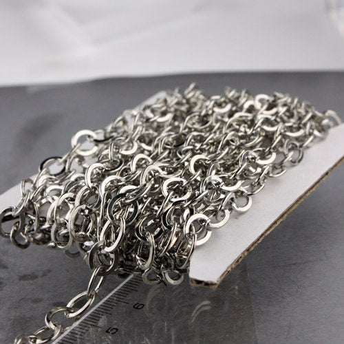 32 ft Rhodium Flat Chain Antique Silver Flat Cable Chain BIG Fashion Chain - 7.8x6.0mm - Unsoldered Link - Bulk  Wholesale - 7860FL
