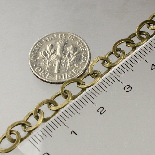 32 ft Antique Brass Flat Chain Bronze Cable Chain BIG Fashion Chain - 7.8x6.0mm - Unsoldered Link - Bulk Necklace DIY Chain - 7860FL