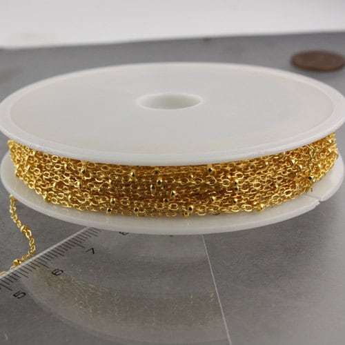 100 ft Gold Plated Satellite Chain Flat BALL Chain - 2.4x1.7mm SOLDERED link - Tiny Small Ball Flat Cable Chain - Bulk Wholesale  - 2417FSAT