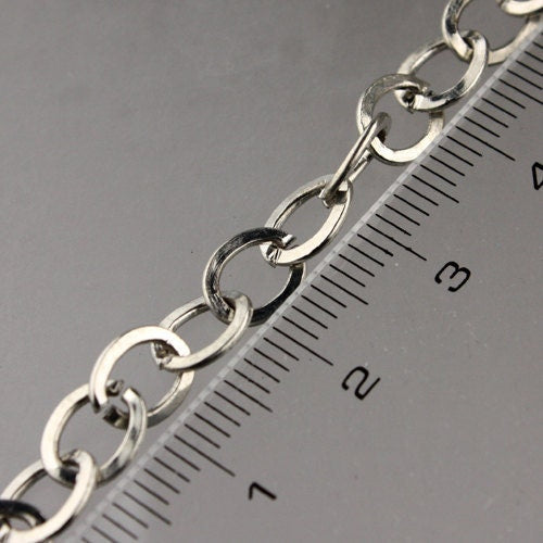 32 ft Rhodium Flat Chain Antique Silver Flat Cable Chain BIG Fashion Chain - 7.8x6.0mm - Unsoldered Link - Bulk  Wholesale - 7860FL