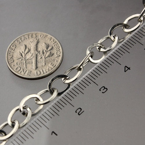 10 ft Rhodium Flat Chain Antique Silver Flat Cable Chain BIG Fashion Chain - 7.8x6.0mm - Unsoldered Link - Bulk Chain - 7860FL
