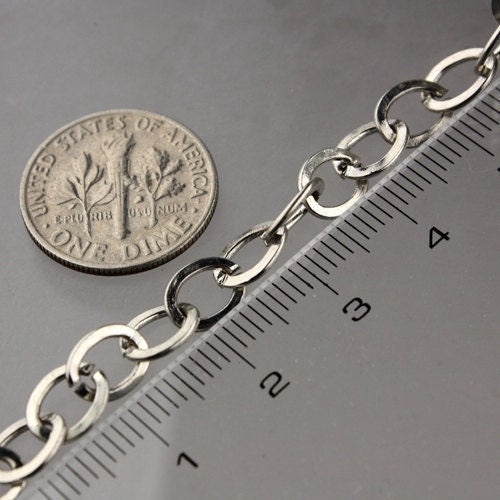 32 ft Rhodium Flat Chain Antique Silver Flat Cable Chain BIG Fashion Chain - 7.8x6.0mm - Unsoldered Link - Bulk Chain Necklace - 7860FL