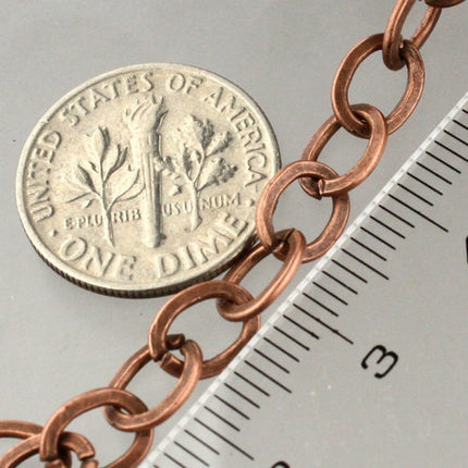 32 ft Antique Copper Flat Chain Cable Chain BIG Fashion Chain - 7.8x6.0mm - Unsoldered - Bulk Chain Necklace Wholesale DIY - 7860FL