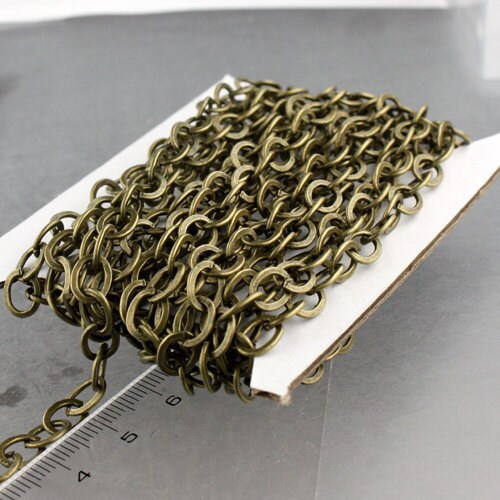 32 ft Antique Brass Flat Chain Bronze Cable Chain BIG Fashion Chain - 7.8x6.0mm - Unsoldered Link - Bulk Necklace DIY Chain - 7860FL