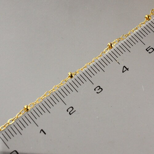 3 ft Gold Plated Satellite Chain Flat BALL Chain - 2.4x1.7mm SOLDERED link - Tiny Small Ball Flat Cable Chain - Bulk Wholesale  - 2417FSAT
