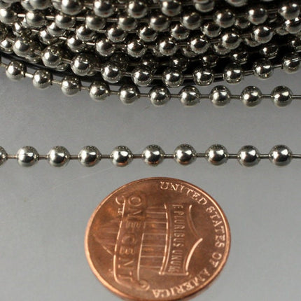 10 ft spool of Rhodium plated BIG ball chain - 3.2mm with 10 connector(Insert) - 32BALL