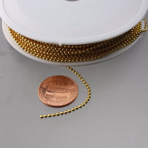 10 Ft. gold Finished on Brass Faceted Ball Chain - 1.5mm Ball w/ FREE 5pcs Connector Terminal (Crimp) - 15DC