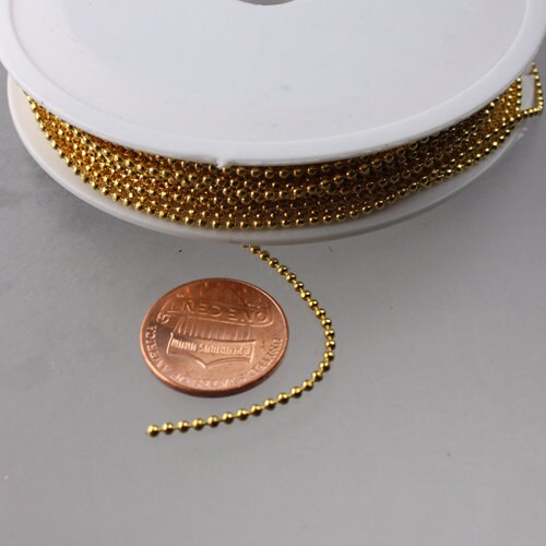 32 Ft. Gold Finished on Brass Faceted Ball Chain - 1.5mm Ball w/ FREE 50pcs Connector Terminal (Crimp) - 15DC