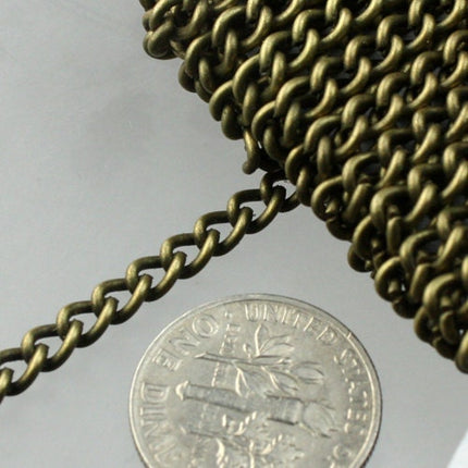 32 feet Antique Brass / Bronze Curb Chain / BIG Chunky Sturdy Curb Chain - 3.6mm width 1.0mm Wire Unsoldered - Bulk Chain - 36CURB