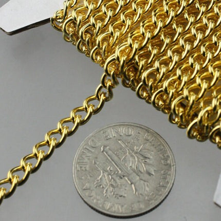 32 feet Gold Curb Chain / Gold Plated Curb BIG Chunky Sturdy Curb Chain - 3.6mm width 1.0mm Wire Unsoldered - Bulk Chain - 36CURB