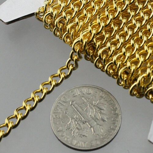 32 feet Gold Curb Chain / Gold Plated Curb BIG Chunky Sturdy Curb Chain - 3.6mm width 1.0mm Wire Unsoldered - Bulk Chain - 36CURB