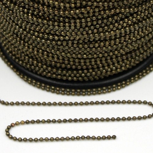Antique Brass Chain, 32 ft. spool of Antique Brass  ball chain - 1.5mm ball size with free 10 pcs of connector(Crimp) - 15BALL