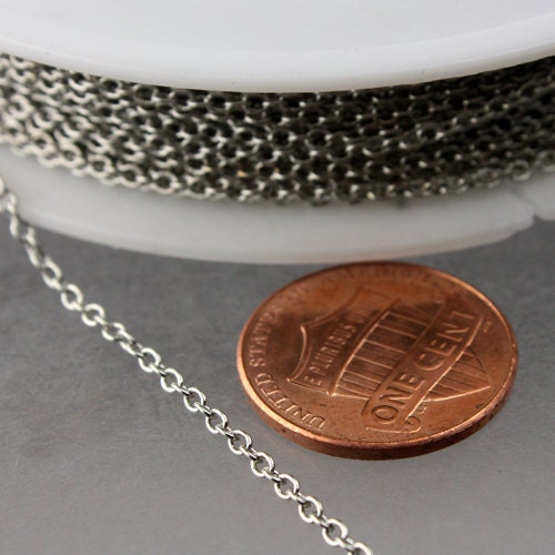 Rhodium Plated Chain Bulk Chain, 32 ft of Tiny Antique Silver Chain Cable - 2.0x1.4mm SOLDERED Chain Necklace Dainty Delicate  Chain - 2014S