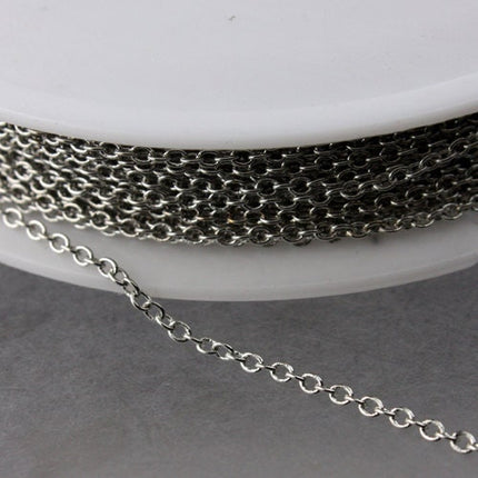 Rhodium Plated Chain Bulk Chain, 300 ft of Tiny Antique Silver Chain Cable - 2.0x1.4mm SOLDERED Chain Necklace Wholesale  Chain - 2014S