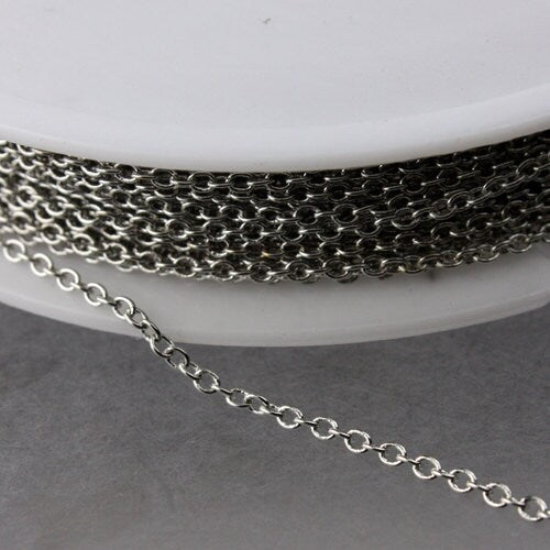 10 feet of Rhodium Plated Tiny Cable Chain - 2.0x1.4mm SOLDERED link - 2014S