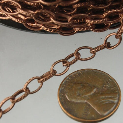 STRONg 19G New - 50 feet of Antique Copper bulk chain, Texture Drawn Cable Chain - 6.3x3.5mm Unsoldered - 6335DR-EX