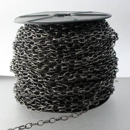 STRONg 19G New - 32 feet of Gunmetal Plated Texture Drawn Cable Chain - 6.3x3.5mm Unsoldered Link - 6335DR-EX