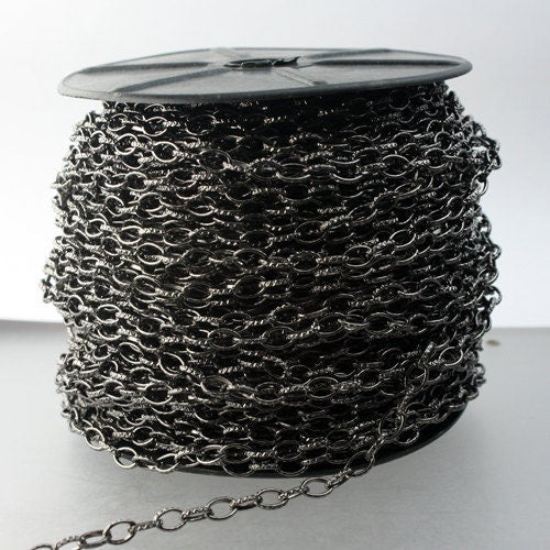 STRONg 19G New - 32 feet of Gunmetal Plated Texture Drawn Cable Chain - 6.3x3.5mm Unsoldered Link - 6335DR-EX
