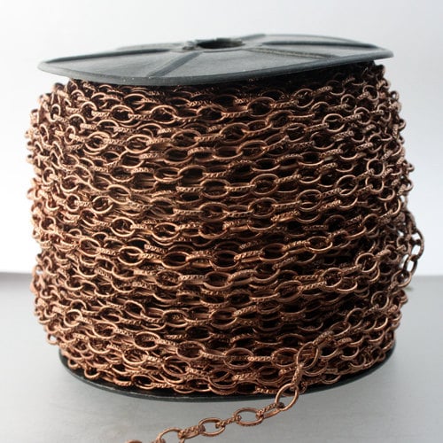 12 feet Antique Copper Chain Texture Drawn Cable Chain - 6.3x3.5mm Unsoldered Link bulk chain - 6335DR