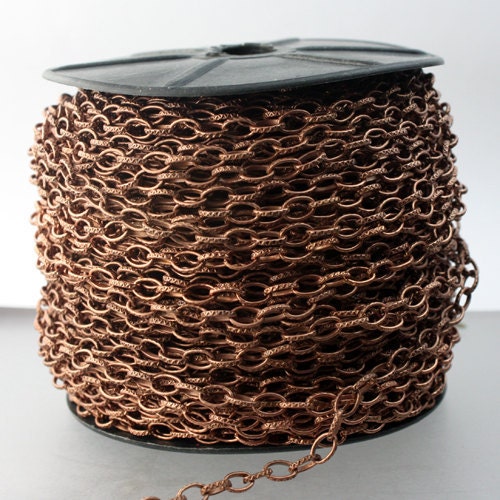STRONg 19G New - 32 feet bulk chain, Antique Copper Plated Texture Drawn Cable Chain - 6.3x3.5mm Unsoldered - 6335DR-EX