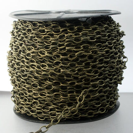 STRONg 19G New - 32 feet of Antique Brass Plated Texture Drawn Cable Chain - 6.3x3.5mm Unsoldered Link - 6335DR-EX