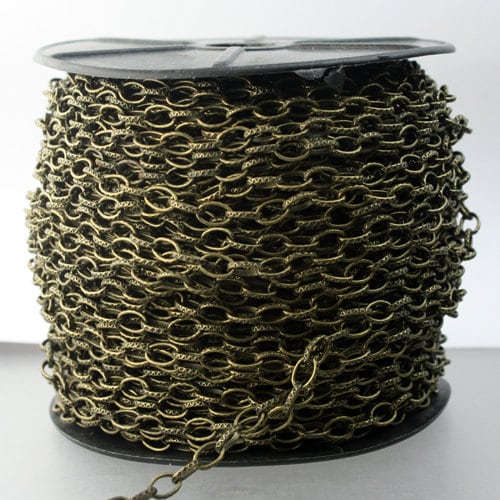 STRONg 19G New - 12 feet of Antique Brass Plated Texture Drawn Cable Chain - 6.3x3.5mm Unsoldered Link - 6335DR-EX