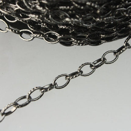 STRONg 19G New - 32 feet of Gunmetal Plated Texture Drawn Cable Chain - 6.3x3.5mm Unsoldered Link - 6335DR-EX