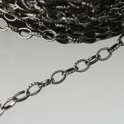 STRONg 19G New - 32 feet of Gunmetal Plated Texture Drawn Cable Chain - 6.3x3.5mm Unsoldered Link - 6335DR-EX