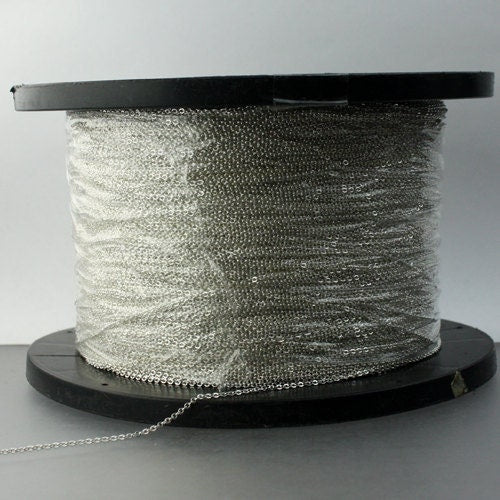 925 SOLID Sterling Silver Chain Bulk, 100 ft. of 925 Sterling Silver Little Tiny Flat Round Cable Chain - 1.6x1.25mm - SS16125