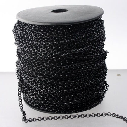 Black Rolo Chain bulk, 12 ft of Rolo Cable Chain 3.2mm - Unsoldered Links -  Bulk Jewerly Chain - 3.2ROLO